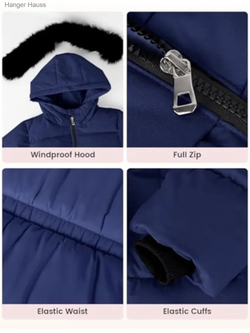 Kids Winter Long Puffer Jacket Waterproof Quilted Coat Hooded Parka